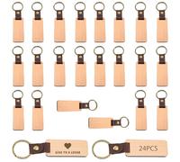 WANDGU Lot de 24 porte-clés en bois : 6,5 x 2,8 cm Porte-clés en bois rectangulaire, porte-clés vierge personnalisé, porte-clés en cuir pour bricolage, peinture, décoration, cadeaux