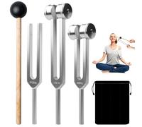 WANDGU Lot de 3 diapasons marteaux - 128 Hz, 256 Hz, 512 Hz - Avec maillet + sac en tissu - Réponse en fréquence précise pour la thérapie sonore - Anti-stress