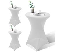 WANDGU Lot de 3 housses extensibles pour table haute : 60 x 110 cm Blanc Housses de table mange-debout Nappe en élasthanne extensible pour mariage fête d'anniversaire banquet tables de bistrot rondes