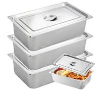 WANDGU Lot de 3 panures en acier inoxydable 32,5 x 17,5 x 6,5 cm : route de panure rectangulaire en métal, bol pour panure, récipient GN, récipient gastronorme en acier inoxydable, avec couvercle, kit
