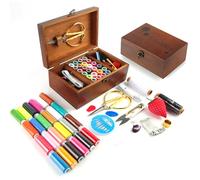 WANDGU Lot de 37 Boîtes en Bois avec Kit de Couture de Base et Accessoires de Qualité Supérieure