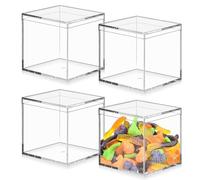 WANDGU Lot de 4 boîtes en acrylique avec couvercle : 10 x 10 x 10 cm Petite vitrine de rangement transparente pour bijoux