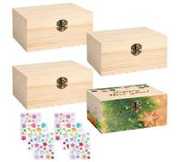 WANDGU Lot de 4 DIY Petite Boite en Bois avec Autocollants: 15 x 10 x 6 cm Petit Coffre en Bois, Mini Coffres Au Trésor avec Couvercle Pour Bijoux, Anniversaire Cadeau, Loisirs Créatifs et Artisanat
