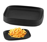 WANDGU Lot de 4 plats de service rectangulaires noir mat : assiettes à apéritif, assiettes à dessert, grandes assiettes pour desserts, entrées, viandes, poissons et sushis (compatibles lave-vaisselle)