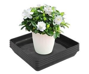 WANDGU Lot de 4 soucoupes pour pot de fleurs : 30 x 30 cm - Soucoupe carrée - En plastique - Accessoire pour plantes d'extérieur et d'intérieur - Noir