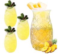 WANDGU Lot de 4 Verres à Ananas 400 ml - Gobelets à Cocktail Transparents en Relief, Réutilisables pour Jus et Long Drink - Parfaits pour la Maison en Été