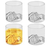 WANDGU Lot de 4 verres à whisky - 200 ml - Verres à rhum - Verres à cocktail - Design paysage de montagne - Pour whisky, rhum et boissons mélangées - Présentation élégante avec gravure montagne et