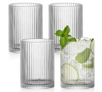 WANDGU Lot de 4 verres long drink cannelés de 250 ml : tasses à café, verre en verre transparent, verres haut de gamme, tasses à café pour thé, lait, whisky, jus, mojito