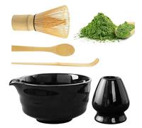WANDGU Lot de 5 Fouets à Matcha: Ensemble à Matcha avec Fouet à Matcha, avec 2 Cuillères à Matcha, Porte-Fouet, Récipient à Poudre de Matcha, Accessoires Japonais pour la cérémonie du Matcha (Noir)