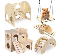 WANDGU Lot de 5 jouets en bois pour hamster - Jouet à mâcher - Pont à bascule - Jouet d'entraînement - Jouet pour cochon d'Inde - Aire de jeu DIY pour cochons d'Inde, rats, hamsters nains