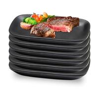 WANDGU Lot de 6 assiettes à dessert : assiettes à mezzé noires 15,5 x 9 x 2 cm, assiettes à apéritifs rectangulaires mates pour viande, antipasti, sushi, plat, etc