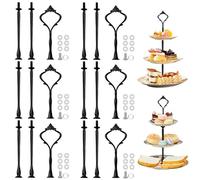 WANDGU Lot de 6 barres en métal à 3 étages - Kit de construction vintage pour plateau à fruits, assiettes à collation, cupcakes, macarons, donuts, muffins (noir)