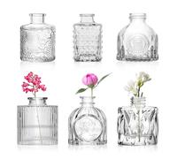 WANDGU Lot de 6 Petits vases pour décoration de Table: Ensemble de vases en Verre Vintage, Vase décoratifs en Verre, Vase à Fleurs étroit pour Maison, Mariages, Anniversaires, fêtes, Cadeaux, 8 cm