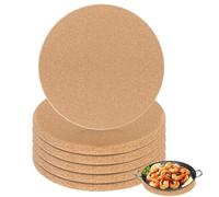 WANDGU Lot de 6 sous-verres ronds en liège de 19 cm : dessous de plat en liège de 1 cm d'épaisseur, résistant à la chaleur, lavable, résistant à la chaleur, pour poêles, plantes, surfaces de cuisine