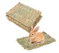 WANDGU Lot de 6 tapis d'herbe pour petits animaux : tapis de gazon naturel tissé à la main, tapis d'herbe pour lapin, lit de lapin, jouet à mâcher comestible naturel pour hamsters, lapins, perroquets