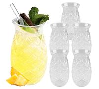 WANDGU Lot de 6 Verres à Ananas - Gobelet à Cocktail Transparent 400 ml avec Relief Ananas pour Long Drink, Jus, Fête - Parfait pour la Maison en Été