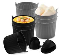 WANDGU Lot de 8 moules à friteuse à air chaud en silicone Airfryer Accessoires : moules de cuisson antiadhésifs avec 2 gants de four, moule à gâteau réutilisable pour muffins, crêpes aux œufs et