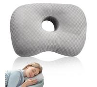 WANDGU Oreiller Cervical: Coussin Ergonomique en Mousse à Mémoire avec Forme Anneau, Anti-Douleurs d'oreilles, Confort Optimal pour Piercings et Dormeurs Latéraux (43.94×32 × 5.08cm Gris)
