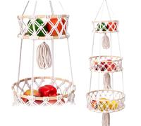 WANDGU Panier de Fruits Suspendu: Panier Suspendu en Coton à 3 Niveaux, Panier de Rangement de Cuisine Bohème, Sac de Rangement à Suspendre, Organisateur Mural à Suspendre pour Cuisine, Salon