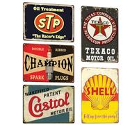 WANDGU Panneaux Métalliques de Garage Rétro : Lot de 5 Affiches Métalliques d'Atelier Plaques en Étain, 20 x 30 cm Design Vintage Nostalgie Voiture Ancienne Plaque Métallique pour Décoration Murale