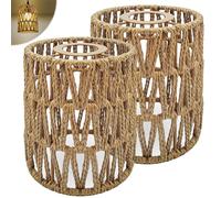 WANDGU Plafonnier suspendu en rotin - Style bohème rétro - Couvercle de lampe de rechange - Accessoires pour salle à manger et salon