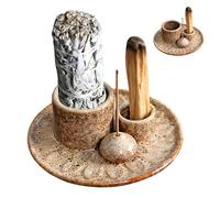 WANDGU Plateau à Encens en Céramique Blanche: Support Multifonction 4 en 1 pour Sauge, Résines et Bâtons d’Encens, avec Plateau Collecteur de Cendres pour Méditation, Yoga et Décoration Intérieure