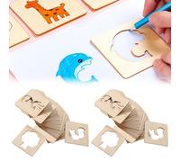 WANDGU Pochoirs à dessin pour enfants : 60 pochoirs en bois de 8 x 8 cm - Réutilisables - Pochoirs pour peinture DIY artisanat