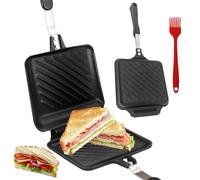 WANDGU Poêle à Frire Double Face: PoêLe à Sandwich, Machine à Pain Grillé avec Poignées Poêle, Poignées Résistantes à la Chaleur Gaufrier pour Petit-Déjeuner, Cuisine, Domicile(Avec Pinceau à Huile)