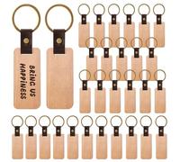 WANDGU Porte-Clés en Bois: 30 Pièces Bois Bricolage Porte-CléS, Naturel Personnalisé Ébauches de Gravure Bois Porte Clés, Pendentif en Bois pour Bricolage, Gravure, Peinture, Anniversaire