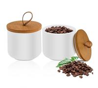 WANDGU Pot en céramique moderne avec couvercle : 2 pots de rangement en céramique avec couvercle en bois, sucrier, pot à café, récipient de cuisine, pots de rangement pour thé, café, haricots(260 ml)