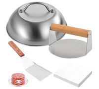 WANDGU Presse à Burger 16 cm en Acier Inoxydable: Ensemble de 4 Pièces pour Burgers Pressés, Compatible avec Grill à Gaz, Teppanyaki, BBQ