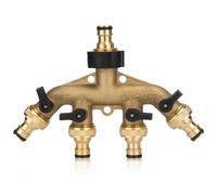 WANDGU Répartiteur 4 voies : distributeur d'eau, distributeur de tuyau, arrosage de jardin 3/4" avec robinet à boisseau sphérique, rotatif à 360° et corps en laiton résistant à la corrosion, 4