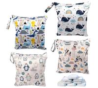 WANDGU Sac à Couche Imperméable: 4 Pièces Wetbag à Fermeture Eclair, Sac de Couche Réutilisable, Sac à Maillot Mouillé, Sac Couches Lavables, Sac à Couche de Bébé à Fermeture pour Plage, Piscine