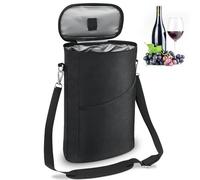 WANDGU Sac isotherme pliable pour 2 bouteilles de vin et de champagne, grande capacité, pour le camping, la plage