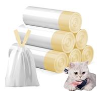 WANDGU Sacs poubelle avec poignée : 6 rouleaux de sacs à litière pour chat, 90 pièces, longue durée de vie, autonettoyant, jaune