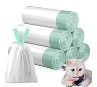 WANDGU Sacs Poubelle Avec Poignée de Transport : 6 Rouleaux pour Litière de Chat, 90 Pièces Autonettoyantes Durables, Recharge pour Litière pour Chat (Vert)
