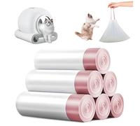 WANDGU Sacs Poubelle Avec Poignée de Transport : 6 Rouleaux pour Litière de Chat, 90 Pièces Autonettoyantes Durables, Recharge pour Litière pour Chat (Blanc)