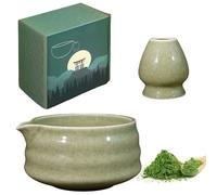 WANDGU Set à thé matcha manuel avec porte-fouet, récipient à poudre pour matcha, kit de cérémonie du thé matcha pour la cérémonie du matcha (2 pièces)