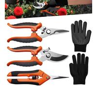 WANDGU Set de Sécateurs Bypass: 3 Pièces Sécateurs Précision Jardinage avec Gants de Jardin, Ciseaux de Jardinage en Acier Inoxydable, Sécateur de Jardin Professionnel pour Fleurs, Bonsaïs (Orange)