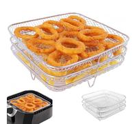 WANDGU Support triple pour friteuse à air 20,8 × 20,8 × 9,5 cm : plateau carré pour friteuse à air, support pour friteuse à air en acier inoxydable 304, trois supports empilables pour four Ninja