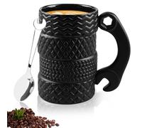 WANDGU Tasse de café en céramique de 500 ml : tasse créative en forme de pneu avec cuillère, pour hommes, bureau, amateurs de voiture, maison, cadeau pour conducteurs et mécaniciens