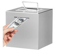 WANDGU Tirelire en acier inoxydable : tirelire sûre pour enfants en métal, sûre, réutilisable, grande avec une poignée (15 cm x 15 cm x 15 cm)