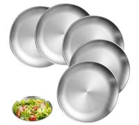 WANDGU Vaisselle ronde en acier inoxydable : lot de 5 soucoupes de 23 cm en acier inoxydable, service de table stable pour camping, pique-nique, randonnée, cuisine, fête