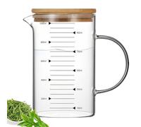 WANDGU Verre doseur en verre avec couvercle en bambou : 1 litre résistant à la température, verre doseur transparent, verre borosilicate, paroi épaisse, mesures claires pour jus, accessoires
