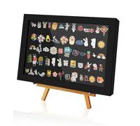 WANDGU Vitrine étanche à la poussière avec porte-broches : boîte de présentation pour bijoux avec couvercle en verre et boucle de fermeture pour épinglette, médailles, badges (28 x 20 x 4,8 cm, noir)