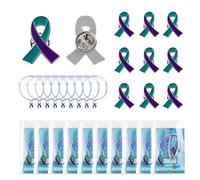 WANDIC 10 Sets Pins Ruban Sarcelle et Violet, Épingles Broche en Métal pour La Prévention du Suicide et des Agressions Sexuelles Bracelet Ajustable avec Breloque et Carte de Texte