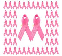 WANDIC 100 PCS Pin's Octobre Rose, Broches Épingle de Ruban Rose Cancer du Sein en Polyester Badge Accessoires Décoration de Ruban avec Texte Imprimé pour Événements Sociaux