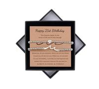 WANDIC 2 Coffret cadeau de bracelets ajustables en perles argentées avec carte, pour un 21e anniversaire. Idéal pour une femme maman fille grand-mère tante ou une amie