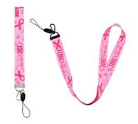 WANDIC 2 PCS Cordon Tour de Cou Octobre Rose,2 Tailles Cordon Lanière Badge Tour de Cou de Sensibilisation au Cancer du Sein Rose Doux et Soyeux pour Porte-Clés Porte-Téléphone