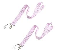 WANDIC 2 PCS Octobre Rose Cordon Cou Porte Clé,Porte-Badge Tour de Cou Cancer du Sein Lanière de Accessoires Décoratifs Portable pour Carte d'identité Téléphone